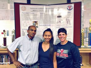 Three in front of a research poster